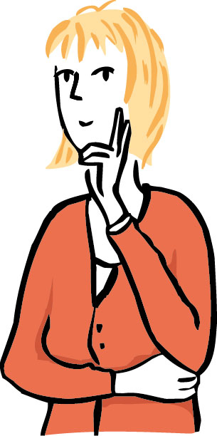 Frau mit nachdenklichem Gesichtsausdruck fasst sich mit einer Hand am Kinn