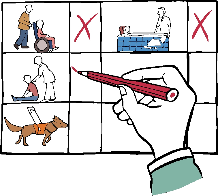 bebildertes Formular mit Häkchen, sowie eine Hand mit Stift