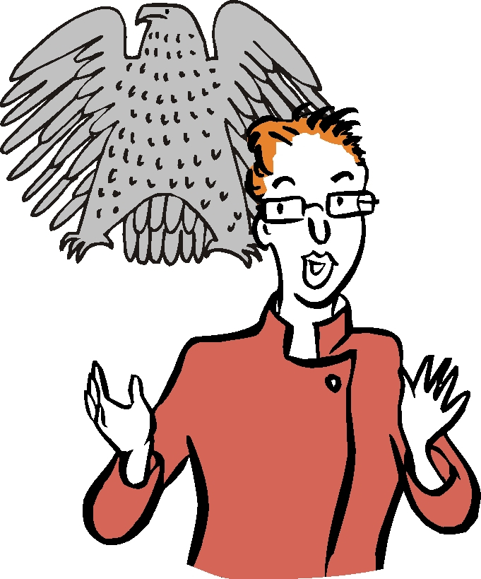 Frau steht vor dem Bundesadler