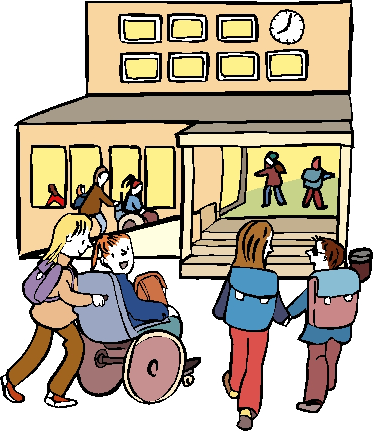 Kinder mit und ohne Behinderung auf einem Schulhof