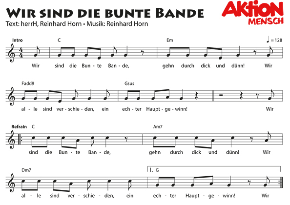 Noten und die ersten Textzeilen vom Bunte Bande-Song.