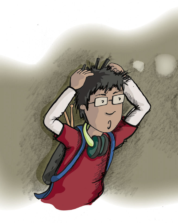 Henry greift sich an den Kopf und denkt nach.