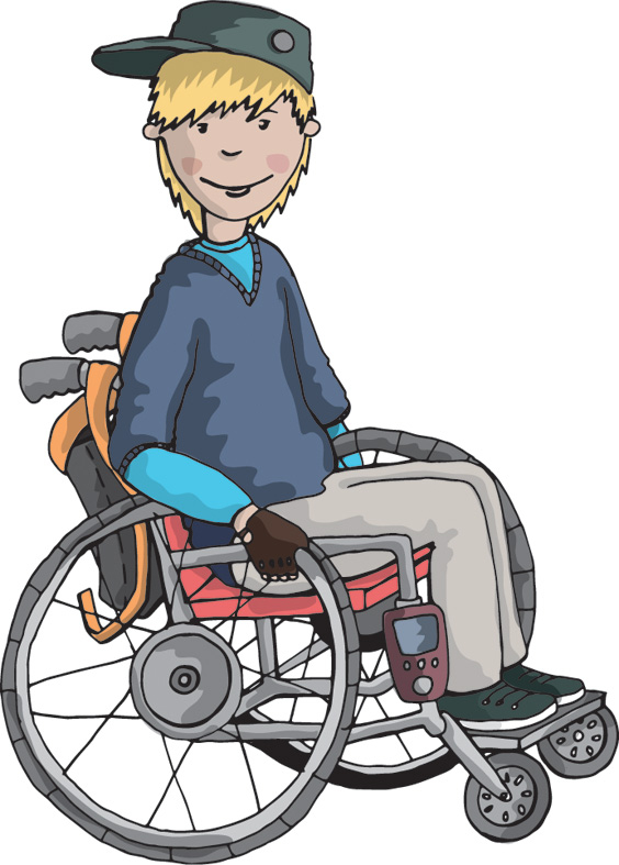 Zeichnung: Blonder Junge im Rollstuhl