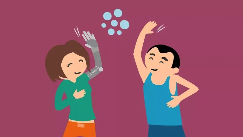 Eine Grafik mit zwei Inklumojis auf rötlichem Hintergrund.