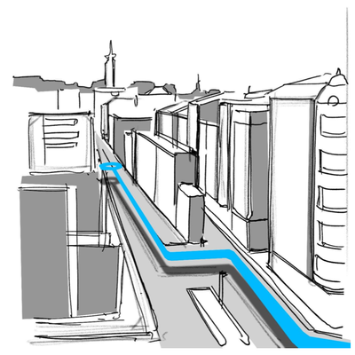 Skizze eines digitalen Smartphone-Leitsystems