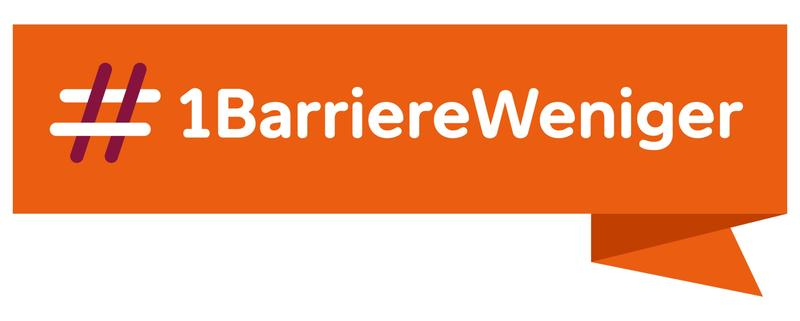 Ein Banner mit der Aufschrift #1BarriereWeniger.