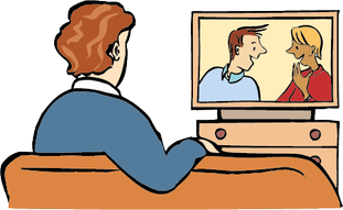 Illustration: Mann sitzt auf dem Sofa und schaut Fernsehen.