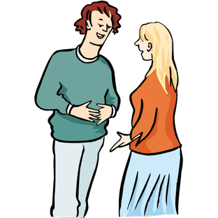 Illustration: ein Mann und eine Frau sprechen miteinander