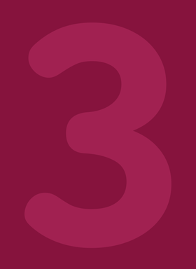 Die Ziffer 3 auf bordeauxrotem Hintergrund.