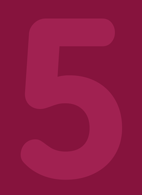 Die Ziffer 5 auf bordeauxrotem Hintergrund.