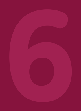 Die Ziffer 6 auf bordeauxrotem Hintergrund.