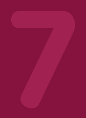 Die Ziffer 7 auf bordeauxrotem Hintergrund.