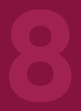 Die Ziffer 8 auf bordeauxrotem Hintergrund.