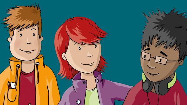 Illustration zeigt drei Kinder der "Bunten Bande".